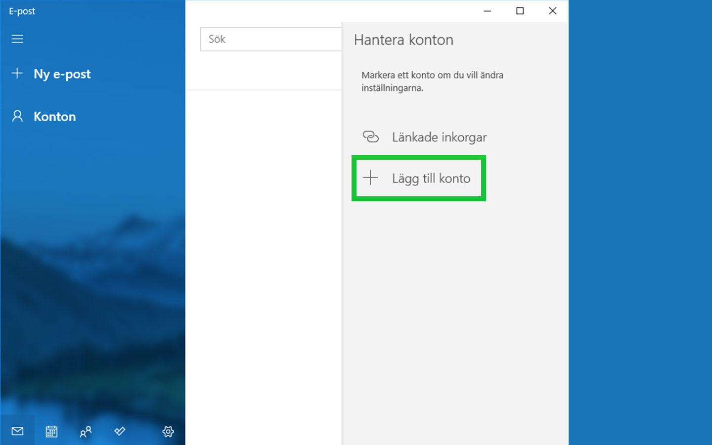 E-postkonto Windows - Lägg till konto
